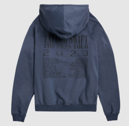 Washed blue eras tour hoodie facing backwards